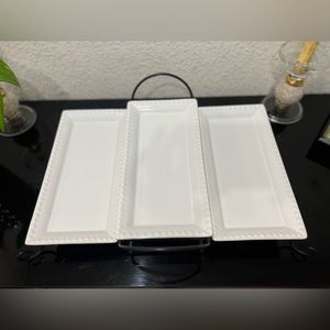Three Serving Tray Platter with Metal Stand